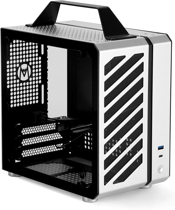 Mechanic Master C24 Mini ITX PC Case with Handle Silver | Supports 135mm CPU Air Cooler, SFX Power Supply, 245mm GPU & ITX Motherboard; Ideal for Dorm & Portable Office PC Build