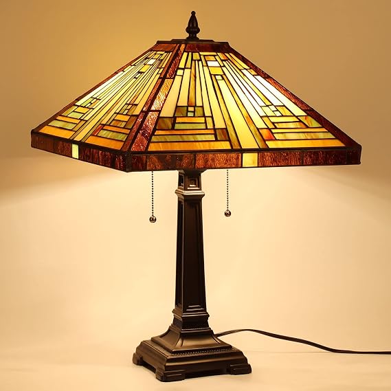 Capulina Tiffany Lamp Mission Amber Brown Stained Glass Table Lamp 2-Light