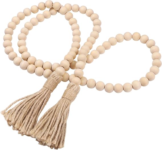 LIOOBO Wood Bead Garland Farmhouse Rustic Country Beads Holiday Decoration Wall Hanging Prayer Bead
