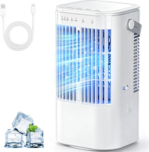 Portable Air Cooler - Mini Air Conditioner with Handle,Upgraded Portable Small Air Conditioner Mini Evaporative Cooler Small AC with 3 Wind Speed & 7 Night Light for Room Home Bedroom