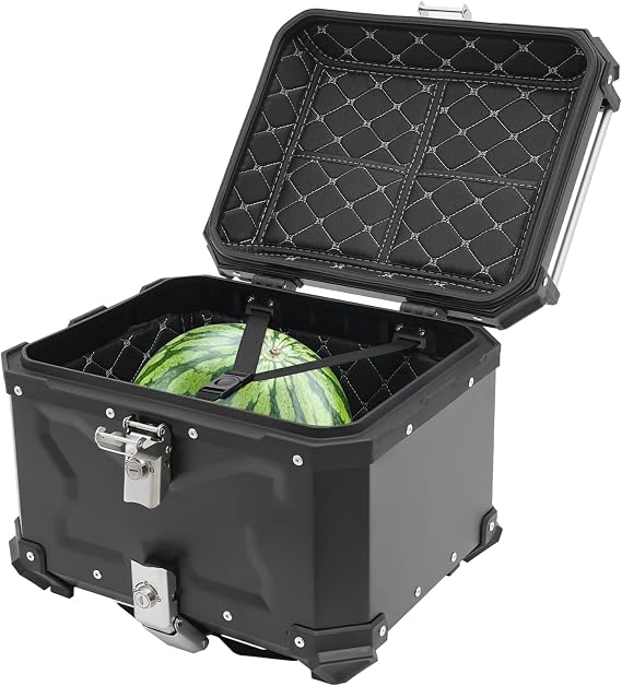 Universal Motorcycle Top Case, 45L Motorbike Tail Box Trunk Tour Storage Carrier Case with Key, Security Lock and Handle for Helmet Luggage