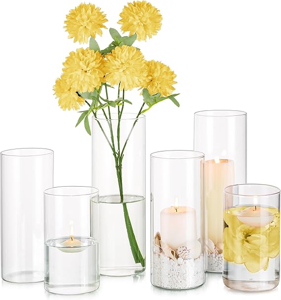 Glasseam Clear Glass Cylinder Vase, 6pcs Glass Flower Vase for Centerpieces