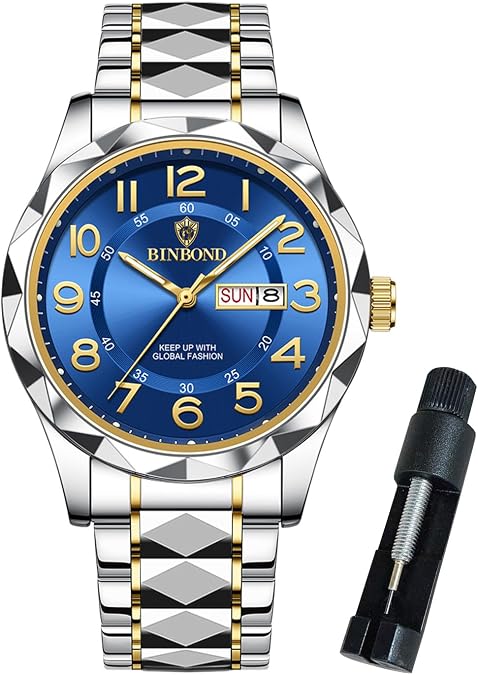BINBOND Watch for Men Luxury Dress Analog Quartz Stainless Steel Business Two Tone Casual with Date Wrist Watches Waterproof Luminous