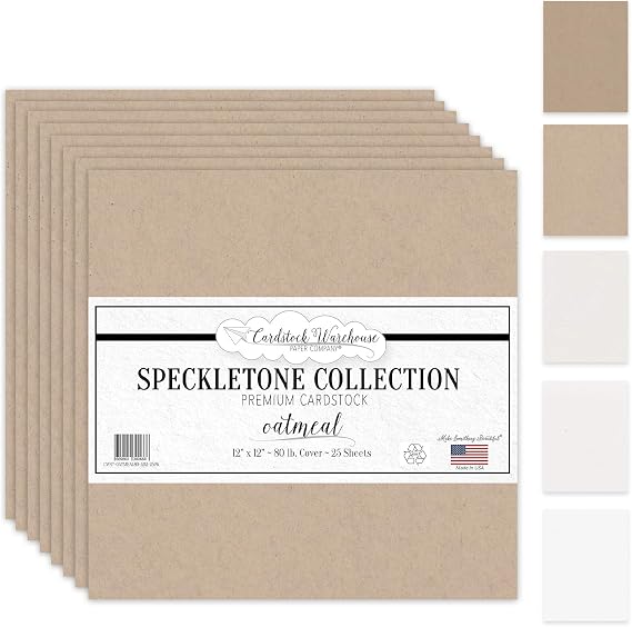 Cardstock Warehouse Speckletone Oatmeal Brown Card Stock Paper 25 Sheets, 12 x 12", 80 lb/215 gsm 100% Recycled, Premium Matte Finish for Cardmaking, Scrapbooking, Crafts & DIY Projects