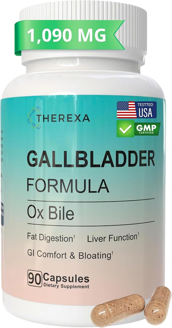 Ox Bile Supplements for No Gallbladder - Ox Bile Digestive enzymes, Purified Bile Salts, Gallbladder Supplements Complex Formula, 90 Capsules