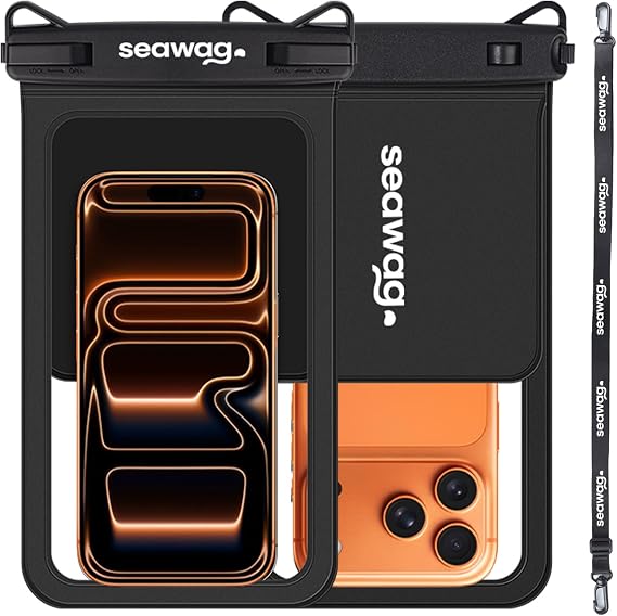 SEAWAG Waterproof Phone Pouch with Pocket for Keys, IPX8 Dry Bag up to 7.5in Plus Underwater Case for iPhone & Samsung, Full Touchscreen, Lanyard, Beach Travel Swimming Black