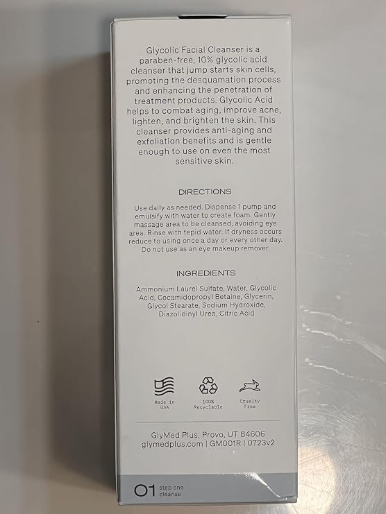 Glycolic Facial Cleanser, 10% Glycolic Acid, 8 fl oz, White