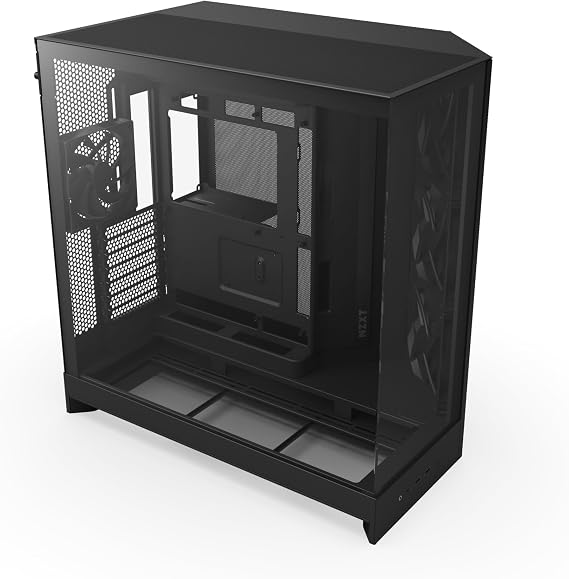 NZXT H9 Flow - Dual-Chamber ATX PC Case - Black | Dual-chamber ATX flagship with 4 included fans, 420mm top and front radiator support, and wraparound tempered glass.