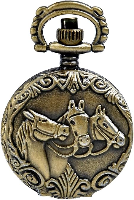 JewelryWe Vintage Pocket Watch Steampunk Round Analog Quartz Watch Retro Pendant Necklace with Chain for Mother's Day