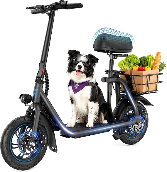 Urbanamx C1 Electric Scooter with Seat for Adults,265 LBS Load,450W Motor, 20Miles Range, 12" Tires, Dual Disc Brake, Wide Deck & Basket, Foldable for Commute, Errand, Pets