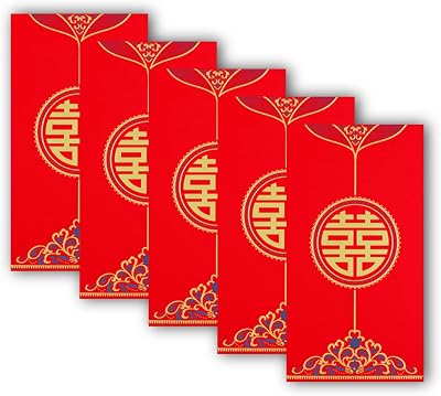 WildWave 10PCS Double Happiness Design Pattern Red Envelopes Chinese New Year Spring Festival Pocket Money Lucky Money Hong Bao for WeddingsAbundance