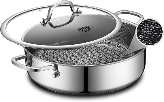 Saute Pan,Hybrid Non Stick 6.5 Quart Everyday Braiser pan,Chicken Fryer, PFOA Free Cookware,12.5 inch Deep Frying Pans with Lid,Dishwasher and Oven Safe,Works on Induction,Ceramic and Gas Cooktops