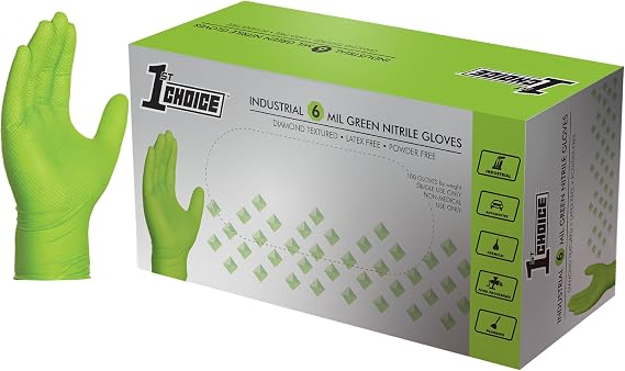 1st Choice 6 mil Mechanic Gloves, Nitrile Gloves Disposable Latex Free - Nitrile Disposable Gloves with Raised Diamond Grip