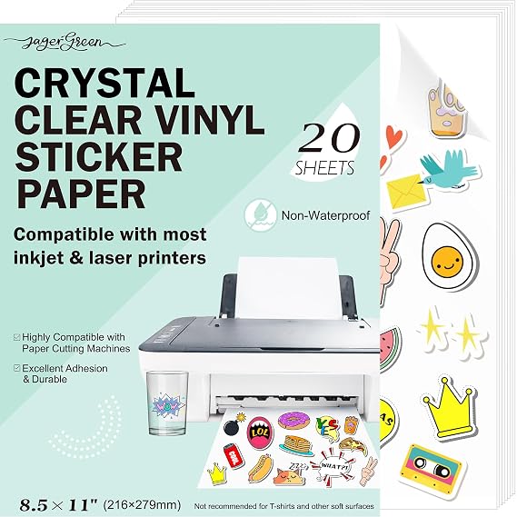 20 Sheets 100% Clear Glossy Vinyl Sticker Paper 8.5x11