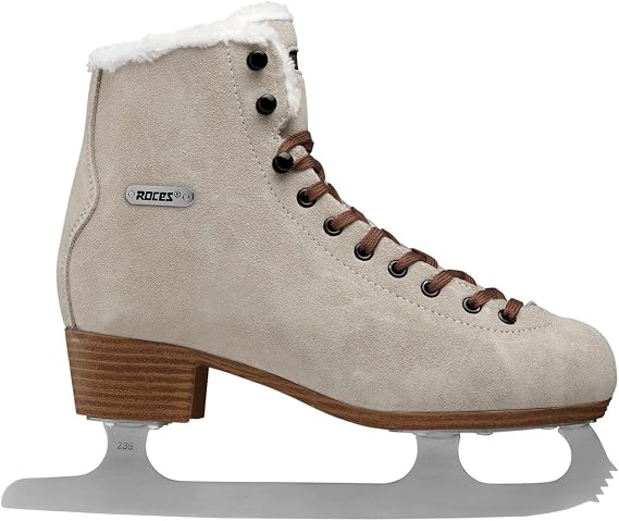 Roces Women's Suede Eco-Fur Durable Comfortable Fashionable Lace-Up Figure Ice Skates with Stainless Steel Blade, Suede Brown, 8 US