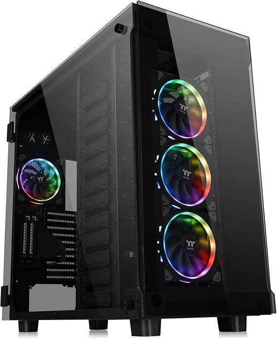 Thermaltake View 91 RGB PLUS Tempered Glass Vertical GPU Modular SPCC XL-ATX Gaming Super Tower Computer Case with 4 RGB Riing PLUS Fan Pre-installed CA-1I9-00F1WN-00
