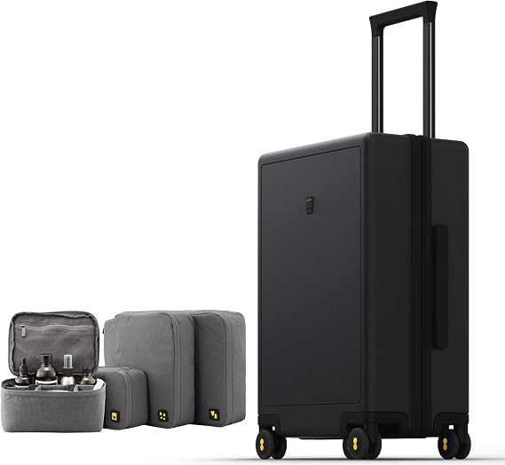 LEVEL8 Luminous Carry on Luggage, 20 Inch Hardside Suitcase Bundle with 4 PC Packing Cubes Organizer Set - Black