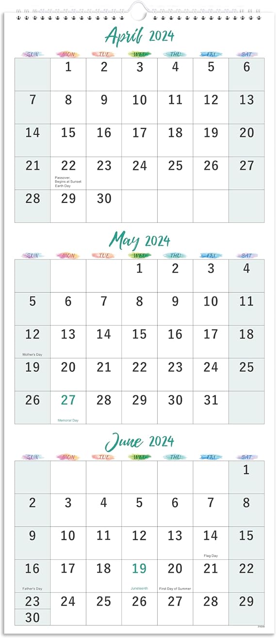 2024-2025 Wall Calendar - 3 Months Wall Calendar from April 2024 - July 2025, 11" x 26", 3 Month Calendar Vertical Display with Thick Paper, Lay - Flat, Holidays, Blocks