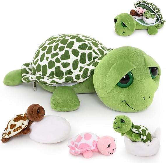 MorisMos Sea Turtle Stuffed Animal with Babies & Eggs, 6-Pack Turtle Family