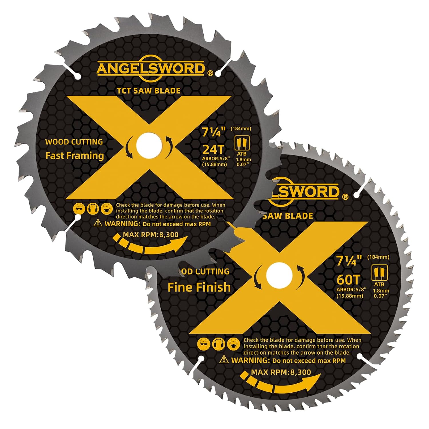 ANGELSWORD 7-14 Inch Circular Saw Blade, 24T for Framing&60T for Fine Finish Wood Cutting, 2 Pack