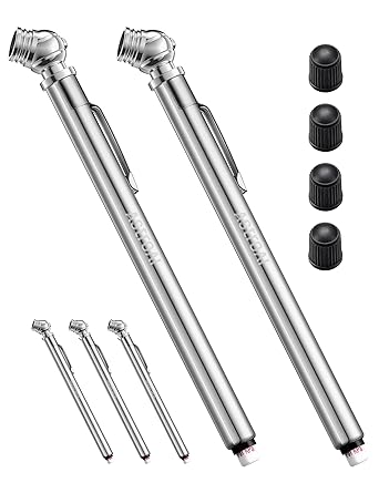 AstroAI Pencil Tire Pressure Gauge 2 Pack 10-75PSI, Calibrated to ANSI B40.1 Grade B (2%), Stainless Steel Body, Car Accessories with 3 Measurements for Cars, Bikes, Vehicles