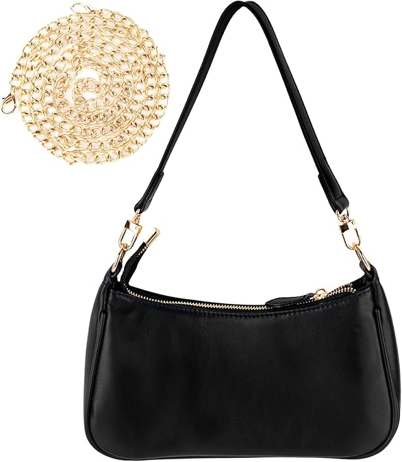 GWAWG PU Leather Shoulder Bag for Women, Clutch Handbags with Chain, Shoulder Purse for Women, Small Shoulder Bag with Zipper（Black，White）