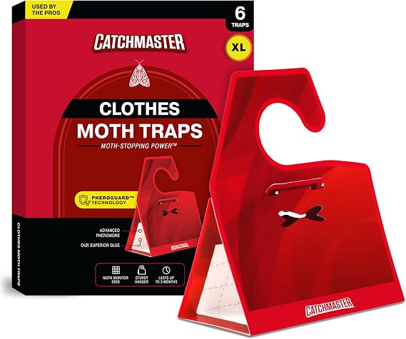 Catchmaster Clothes Moth Traps 6 Pack, Odorless Pheromone Trap for Closets