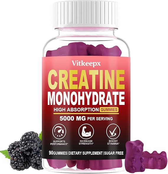 Creatine Monohydrate Gummies Infused with 5g Creatine for Men and Women, Chewables Creatine Monohydrate for Muscle Strength, Muscle Builder, Energy Boost, Pre-Workout Supplement(90 Count)-Blackberry