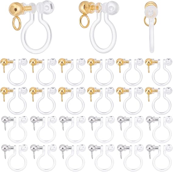 PH PandaHall 23pcs Transparent U Type Earring Findings Alloy Invisible Clip on Earring Converter Non-Pierced Earrings Painless Allergy-free Resin Earring Components for Non Pierced Ears, Gold Platinum