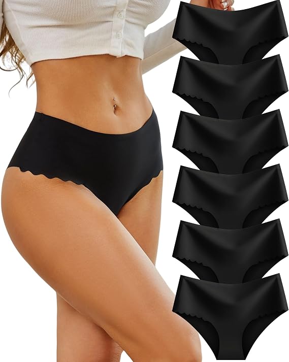 Sth Big High Waisted Seamless Underwear for Women No Show Panties Cheeky Scalloped Edge Bikini Breathable Briefs 6 Pack