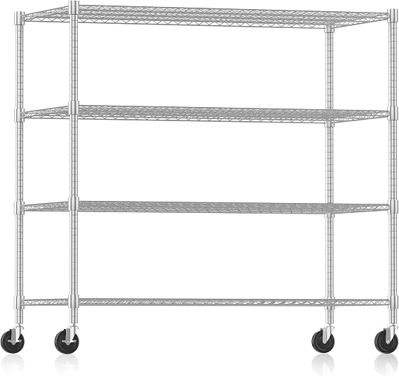 Himimi Storage Shelves 60"W Wire Shelving with Wheels 2600LBS Heavy Duty Metal Shelves for Storage, 4-Tier Adjustable Wire Rack Shelving Garage Shelving Kitchen Storage Shelves 24"Dx60"Wx72"H, Silver