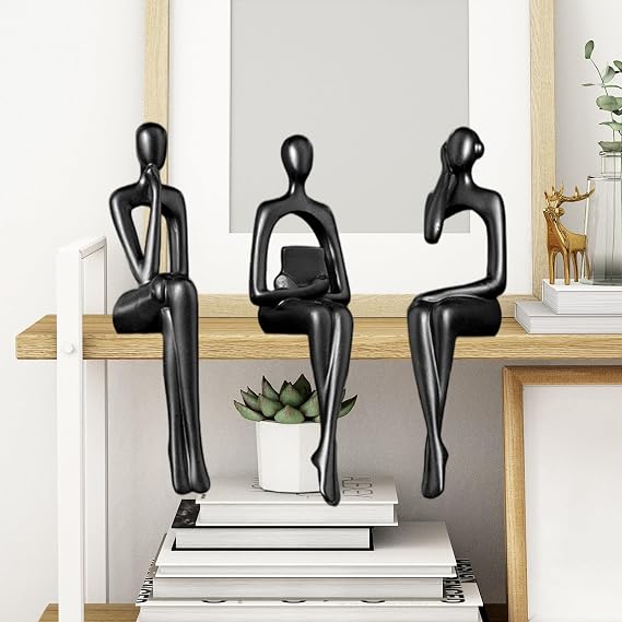 Thinker Statues Black, 3PCS Thinker Sculpture Decoration Abstract Art Figures Statues Versatile Home Decoration Modern Resin Sculptures Figures Set for Living Room Office Bedroom Bookshelf
