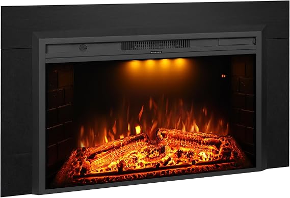 36 inch Electric Fireplace Inserts with Trim Kit, 44"X 25" Max Openning,Fire Crackling Sound, Adjustable Brightness& 3 Mood Lights Colors, Remote Control, Low Noise, 1500W, Black