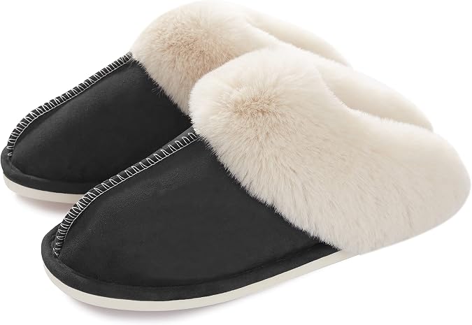 Donpapa Womens Fuzzy Slippers Memory Foam Warm Cozy Indoor House Shoes