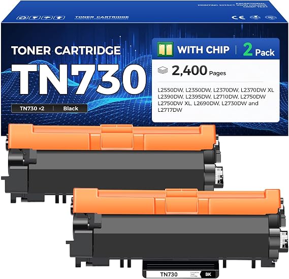 TN730 Toner Cartridge Black 2-Pack Printer Replacement Compatible for Brother TN-730 TN760 TN-760 MFC-L2710DW MFC-L2750DW DCP-L2550DW HL-L2350DW HL-L2395DW HL-L2370DW HL-L2390DW MFC-L2690DW HL-L2325DW