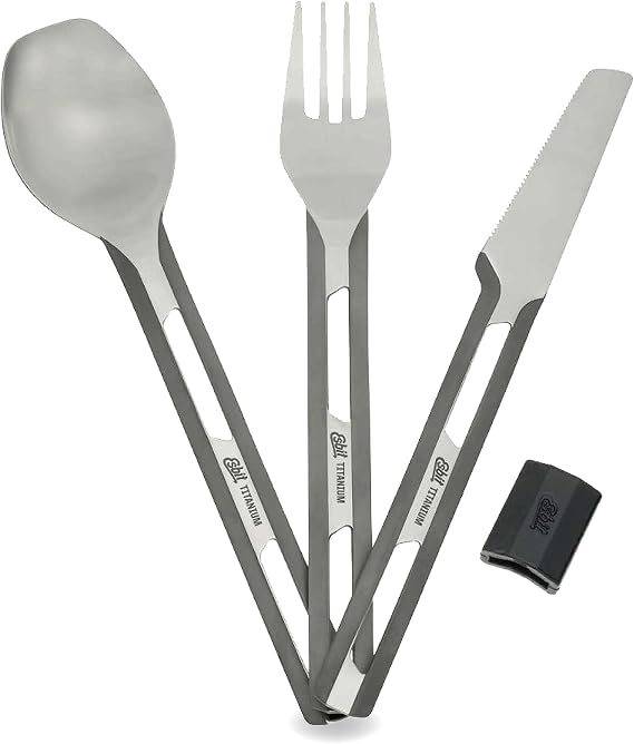 Esbit ESTC4TI000 Outdoor Camping Titanium Cutlery Set Spoon, Knife, Fork
