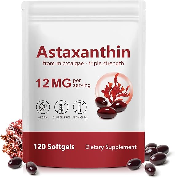 Astaxanthin Supplements 12mg - 120 Softgels | Premium Natural Antioxidant from Microalgae | Eye, Skin, Brain, Joint, Heart & Immune Health