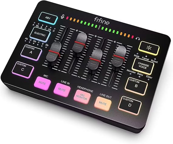 FIFINE SC3 Audio Interface/Mixer, Compatible with PC/PS4/PS5, for Gaming and Distribution, Compatible with XLR/AUX Devices, Black