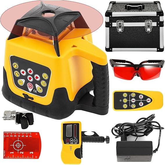 Red Beam Rotary Laser Level, Self-Levelling Cross Line Laser Tool for Vertical and Horizontal Alignment