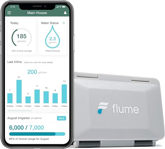 Flume 2 Smart Home Water Monitor & Leak Detector WiFi Connected, Real-Time Usage Tracking & Alerts Works with Compatible Residential Water Meters