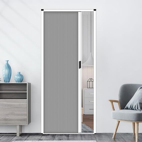 No-Drilling Interior Accordion Door,Accordion Style Screen Door Partition,Bedroom/Bathroom/Kitchen/Office/Rv Room Divider Folding Doors 85×180cm Grey