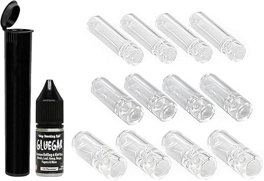 Reusable Glass Mouthpiece Smooth Tapered Design Mix Premium Borosilicate Glass 12 Pack with Protective Storage Tube (Mix -3 Sizes)