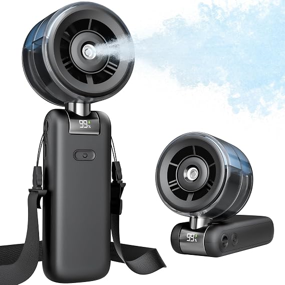 Misting Fan Portable - Handheld Turbo Fan with Cool Mist Spray, 4000mAh Rechargeable, 5 Speeds, Personal Foldable Water Mister for Summer Travel, Beach & Outdoor Essentials - Black