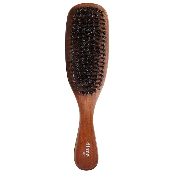 Diane Reinforced Boar Bristle Curved Wave Brush for Men and Barbers Medium Bristles for Thick and Curly Hair Use for Detangling, Smoothing, Wave Styles, Restore Shine and Texture