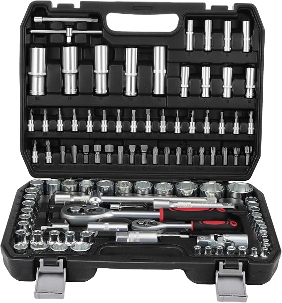 HSEAMALL 108 PCS Socket Set, CR-V Drive Socket Set with Bits, 1/4" & 1/2" Ratchet Wrench for DIY, Car & Bicycle Repair