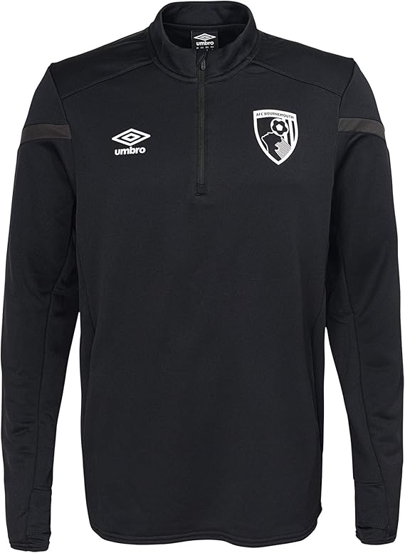 Umbro Men's AFC Bournemouth 19/20 Half Zip Long Sleeve Soccer Jersey Shirt, Black/Phantom Small