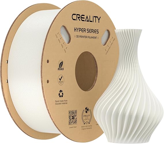 Creality Hyper PLA Filament 1,75 mm, Yüksek Hızlı 3D Baskı için Tasarlanmıştır, 1 KG Karton Makara, Boyutsal Hassasiyet +/- 0,03 mm, 3D Yazıcılar ile Uyumlu (Beyaz)