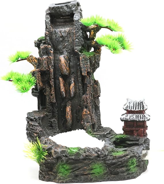 Naturalistic Resin Waterfall Mountain Aquarium Ornament With Flowing Waterfall Effect For Fish Tanks Habitat Decors