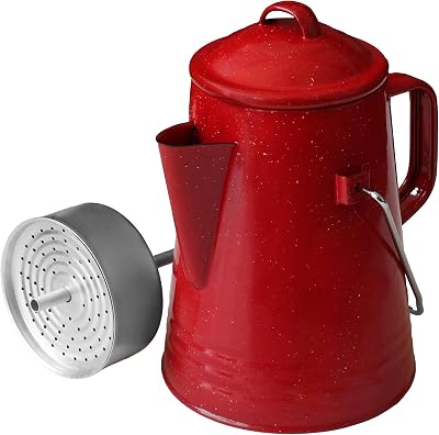 Grip Coffee Percolator Red - Durable Glazed Enamel Steel - Prepare Coffee Over the Fire - Camping, Hiking, Backpacking, Fishing, Hunting - 8 Cups