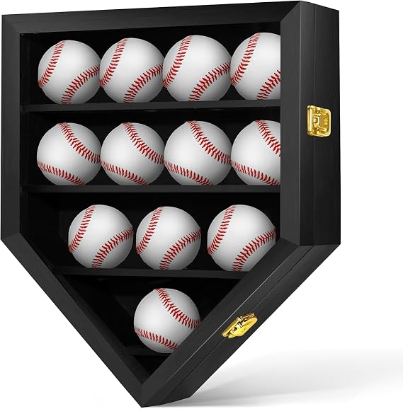UV Protected Baseball Display Case for 12 Balls - Large Shadow Box with HD Acrylic Front & Wooden Frame, Autographed Baseball Collector's Showcase & Wall Mount Memorabilia Display